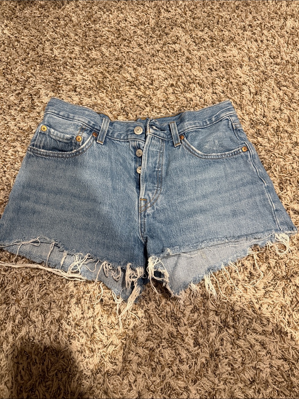 Levi's Light Blue Frayed Hem Denim Shorts